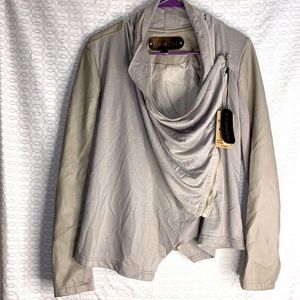 Cavalina New Bone Moto Jacket Vegan Leather w. Drape Front - Size: L